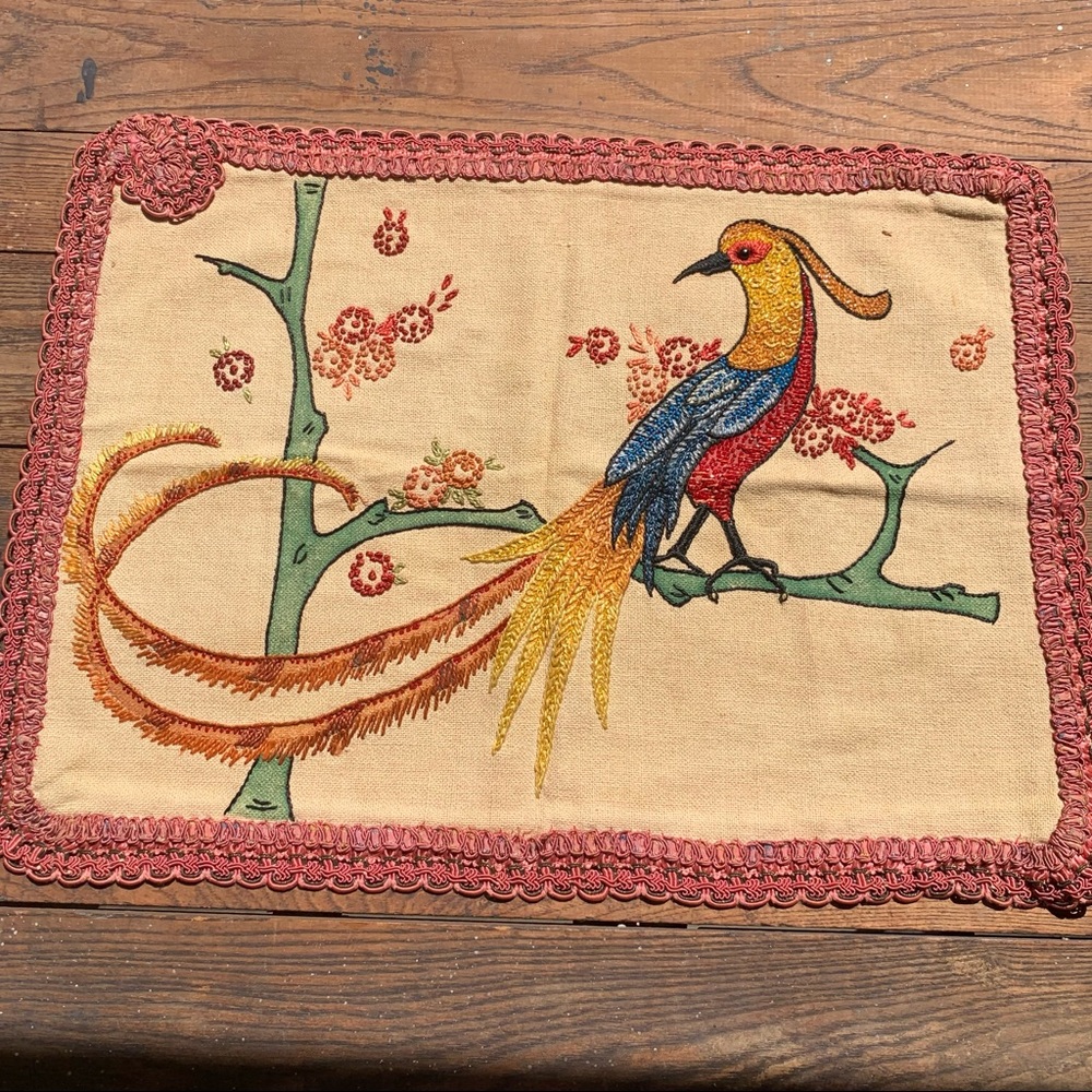 Antique Peacock Embroidered Pillowcase
